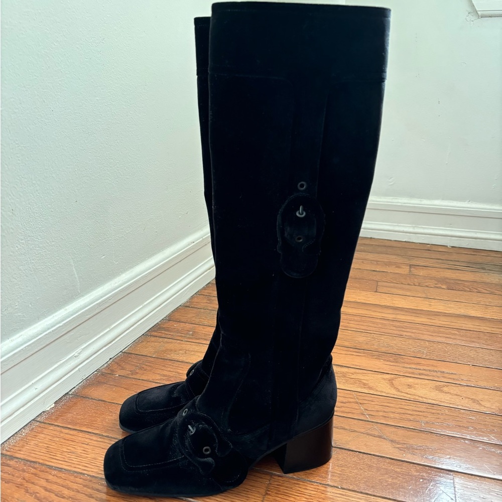 Gorgeous Coach black velvet knee high boots
